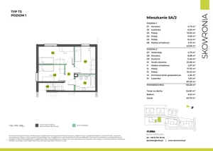 6 pokoi, mieszkanie 133,28 m², piętro 1, oferta nr 5A-2, Skowronia, Kraków, Podgórze Duchackie, Wola Duchacka, ul. Skowronia