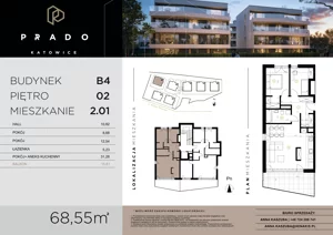 3 pokoje, mieszkanie 68,55 m², piętro 2, oferta nr B4.B.2.01, Prado, Katowice, Piotrowice-Ochojec, Piotrowice, ul. Wojska Polskiego