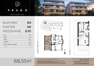 3 pokoje, mieszkanie 68,55 m², parter, oferta nr B4.B.0.01, Prado, Katowice, Piotrowice-Ochojec, Piotrowice, ul. Wojska Polskiego