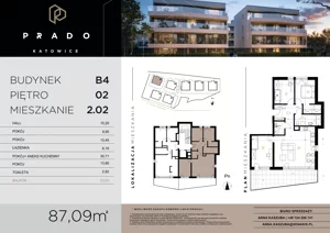 4 pokoje, mieszkanie 87,09 m², piętro 2, oferta nr B4.B.2.02, Prado, Katowice, Piotrowice-Ochojec, Piotrowice, ul. Wojska Polskiego