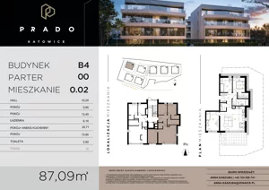 4 pokoje, mieszkanie 87,09 m², parter, oferta nr B4.B.0.02, Prado, Katowice, Piotrowice-Ochojec, Piotrowice, ul. Wojska Polskiego