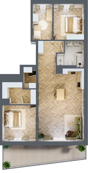 4 pokoje, mieszkanie 98,73 m², piętro 1, oferta nr A3.A.1.02, Prado, Katowice, Piotrowice-Ochojec, Piotrowice, ul. Wojska Polskiego