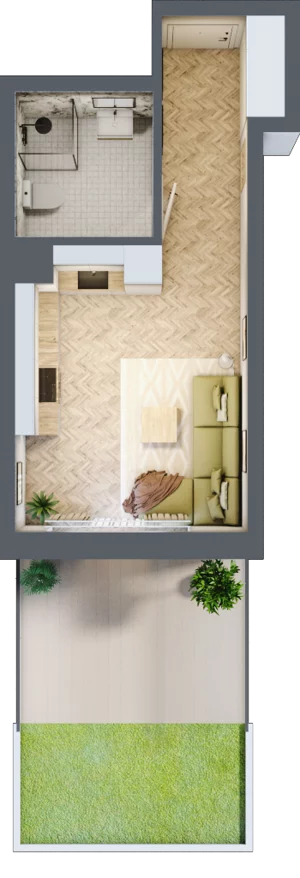 1 pokój, mieszkanie 25,86 m², parter, oferta nr A3.A.0.02, Prado, Katowice, Piotrowice-Ochojec, Piotrowice, ul. Wojska Polskiego