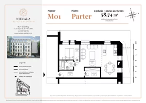 2 pokoje, apartament 58,74 m², parter, oferta nr M01, Niecała Prestige Residence, Lublin, Śródmieście, ul. Niecała 20