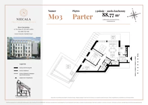 3 pokoje, apartament 88,77 m², parter, oferta nr M03, Niecała Prestige Residence, Lublin, Śródmieście, ul. Niecała 20