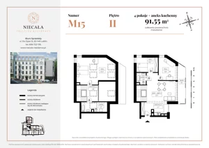 4 pokoje, apartament 91,55 m², piętro 2, oferta nr M15, Niecała Prestige Residence, Lublin, Śródmieście, ul. Niecała 20
