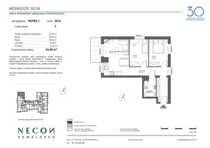 3 pokoje, mieszkanie 55,09 m², piętro 1, oferta nr M14, Moniuszki 30, Kościerzyna, ul. Moniuszki 30