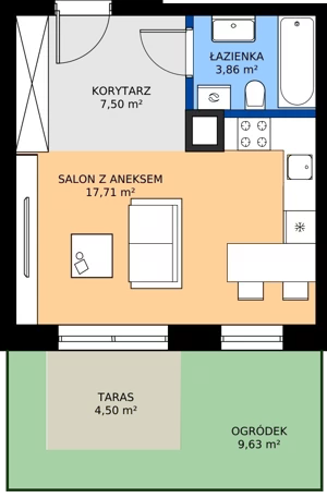 1 pokój, mieszkanie 27,57 m², piętro 2, oferta nr 52, Apartamenty Barbary 19, Katowice, Śródmieście, ul. Barbary 19