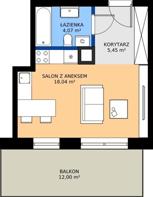 1 pokój, mieszkanie 27,56 m², piętro 1, oferta nr 46, Apartamenty Barbary 19, Katowice, Śródmieście, ul. Barbary 19