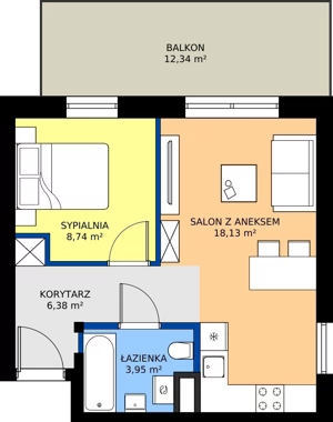 2 pokoje, mieszkanie 37,20 m², piętro 2, oferta nr 73, Apartamenty Barbary 19, Katowice, Śródmieście, ul. Barbary 19