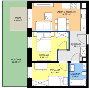 3 pokoje, mieszkanie 41,94 m², parter, oferta nr 7, Apartamenty Barbary 19, Katowice, Śródmieście, ul. Barbary 19