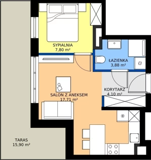 2 pokoje, mieszkanie 33,49 m², piętro 4, oferta nr 35, Apartamenty Barbary 19, Katowice, Śródmieście, ul. Barbary 19