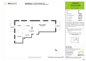4 pokoje, mieszkanie 73,07 m², piętro 1, oferta nr OP/A1/P1/06, Osiedle Pogodne, Puck, ul. Pogodna
