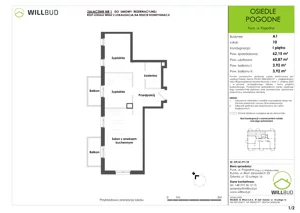 3 pokoje, mieszkanie 60,87 m², piętro 1, oferta nr OP/A1/P1/10, Osiedle Pogodne, Puck, ul. Pogodna