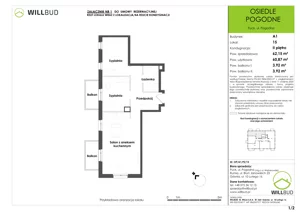 3 pokoje, mieszkanie 60,87 m², piętro 2, oferta nr OP/A1/P2/15, Osiedle Pogodne, Puck, ul. Pogodna