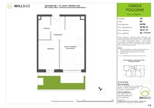 2 pokoje, mieszkanie 43,57 m², piętro 1, oferta nr OP/A2/P1/09, Osiedle Pogodne, Puck, ul. Pogodna