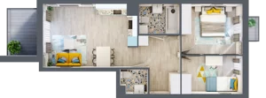 3 pokoje, mieszkanie 57,57 m², piętro 1, oferta nr B-C1M1, Osiedle Blask, Łódź, Bałuty, ul. Smugowa 24