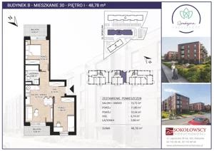 3 pokoje, mieszkanie 48,78 m², piętro 1, oferta nr B30, Spokojna Przyszłość, Białystok, Młodych, ul. Spokojna
