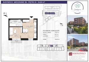 1 pokój, mieszkanie 26,84 m², piętro 3, oferta nr B38, Spokojna Przyszłość, Białystok, Młodych, ul. Spokojna