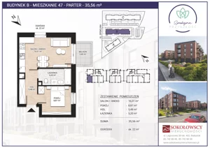 2 pokoje, mieszkanie 35,56 m², parter, oferta nr B47, Spokojna Przyszłość, Białystok, Młodych, ul. Spokojna