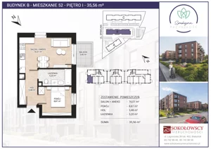 2 pokoje, mieszkanie 35,56 m², piętro 1, oferta nr B52, Spokojna Przyszłość, Białystok, Młodych, ul. Spokojna
