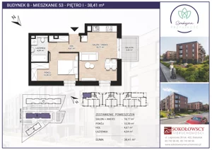 2 pokoje, mieszkanie 38,41 m², piętro 1, oferta nr B53, Spokojna Przyszłość, Białystok, Młodych, ul. Spokojna