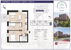 3 pokoje, mieszkanie 45,26 m², piętro 1, oferta nr B08, Spokojna Przyszłość, Białystok, Młodych, ul. Spokojna