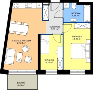 3 pokoje, apartament 55,45 m², piętro 1, oferta nr K2.1.M3, Nyska Residence, Wrocław, Tarnogaj, Krzyki, ul. Nyska 57
