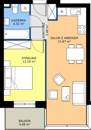 2 pokoje, apartament 42,39 m², piętro 1, oferta nr K3.1.M12, Nyska Residence, Wrocław, Tarnogaj, Krzyki, ul. Nyska 57