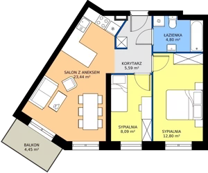 3 pokoje, apartament 55,83 m², piętro 3, oferta nr K2.3.M2, Nyska Residence, Wrocław, Tarnogaj, Krzyki, ul. Nyska 57