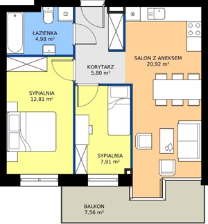 3 pokoje, apartament 52,61 m², piętro 3, oferta nr K3.3.M13, Nyska Residence, Wrocław, Tarnogaj, Krzyki, ul. Nyska 57