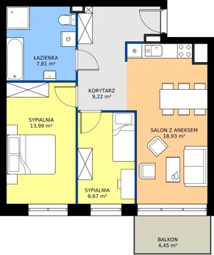 3 pokoje, apartament 59,13 m², piętro 2, oferta nr K2.2.M4, Nyska Residence, Wrocław, Tarnogaj, Krzyki, ul. Nyska 57