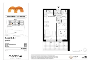 2 pokoje, mieszkanie 35,60 m², parter, oferta nr C.0.1, Morzlive etap 2, Ustronie Morskie, ul. Graniczna 4