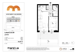 2 pokoje, mieszkanie 35,60 m², parter, oferta nr D.0.54, Morzlive etap 2, Ustronie Morskie, ul. Graniczna 4