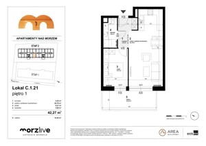 2 pokoje, mieszkanie 42,27 m², piętro 1, oferta nr C.1.21, Morzlive etap 2, Ustronie Morskie, ul. Graniczna 4