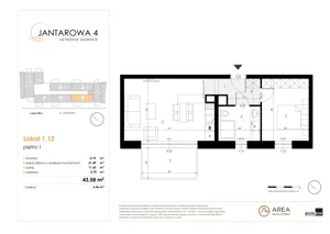 2 pokoje, mieszkanie 43,58 m², piętro 1, oferta nr 1.12, Jantarowa 4, Ustronie Morskie, ul. Jantarowa 4