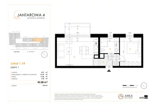2 pokoje, mieszkanie 43,58 m², piętro 1, oferta nr 1.14, Jantarowa 4, Ustronie Morskie, ul. Jantarowa 4