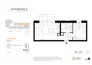 2 pokoje, mieszkanie 40,65 m², piętro 3, oferta nr 3.30, Jantarowa 4, Ustronie Morskie, ul. Jantarowa 4