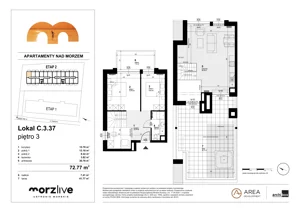 3 pokoje, mieszkanie 72,77 m², piętro 3, oferta nr C.3.37, Morzlive etap 2, Ustronie Morskie, ul. Graniczna 4