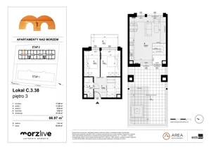 3 pokoje, mieszkanie 66,97 m², piętro 3, oferta nr C.3.38, Morzlive etap 2, Ustronie Morskie, ul. Graniczna 4