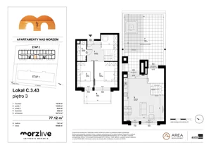 3 pokoje, mieszkanie 77,12 m², piętro 3, oferta nr C.3.43, Morzlive etap 2, Ustronie Morskie, ul. Graniczna 4