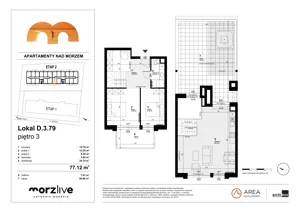 3 pokoje, mieszkanie 77,12 m², piętro 3, oferta nr D.3.79, Morzlive etap 2, Ustronie Morskie, ul. Graniczna 4