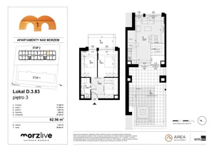 3 pokoje, mieszkanie 62,56 m², piętro 3, oferta nr D.3.83, Morzlive etap 2, Ustronie Morskie, ul. Graniczna 4