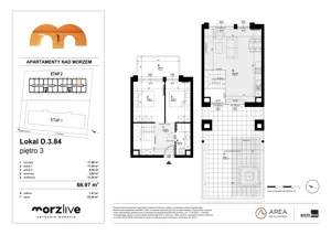 3 pokoje, mieszkanie 66,97 m², piętro 3, oferta nr D.3.84, Morzlive etap 2, Ustronie Morskie, ul. Graniczna 4