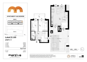 3 pokoje, mieszkanie 72,77 m², piętro 3, oferta nr D.3.85, Morzlive etap 2, Ustronie Morskie, ul. Graniczna 4