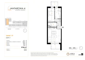 3 pokoje, mieszkanie 59,86 m², piętro 1, oferta nr 1.9, Jantarowa 4, Ustronie Morskie, ul. Jantarowa 4