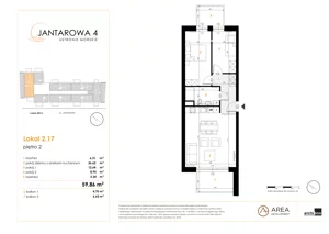 3 pokoje, mieszkanie 59,86 m², piętro 2, oferta nr 2.17, Jantarowa 4, Ustronie Morskie, ul. Jantarowa 4