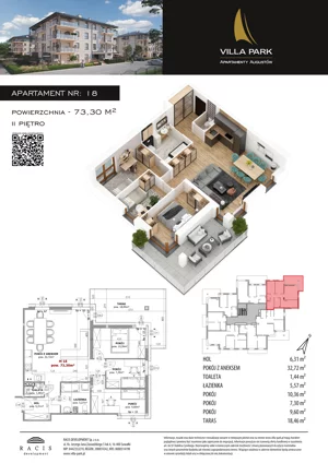 4 pokoje, apartament 73,30 m², piętro 2, oferta nr 18, Villa Park bud C - Apartamenty Augustów, Augustów, ul. Wypoczynkowa