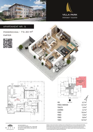 4 pokoje, apartament 73,30 m², parter, oferta nr 5, Villa Park bud C - Apartamenty Augustów, Augustów, ul. Wypoczynkowa