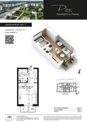 1 pokój, mieszkanie 25,66 m², parter, oferta nr 1, Piano Park bud. H, Suwałki, Czarnoziem, ul. Witolda "Rotmistrza" Pileckiego 5A